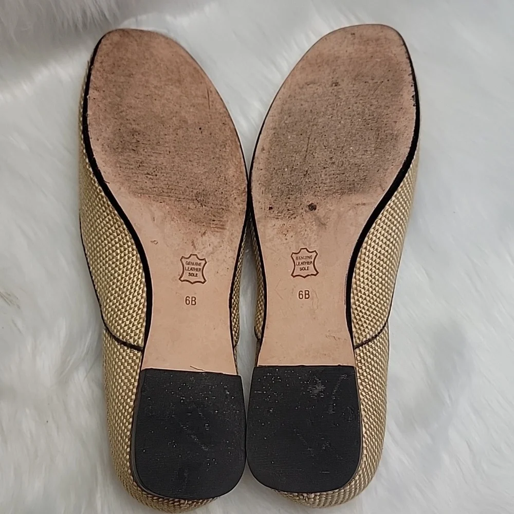 TALBOTS Gold Cream Metallic Tweed‎ Woven Square Toe Preppy Office Ballet Flats 6